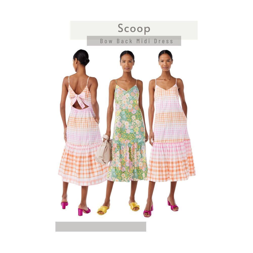 Scoop Bow Back Pastel Plaid Midi Dress Size 22 Soft Girl, Coastal
